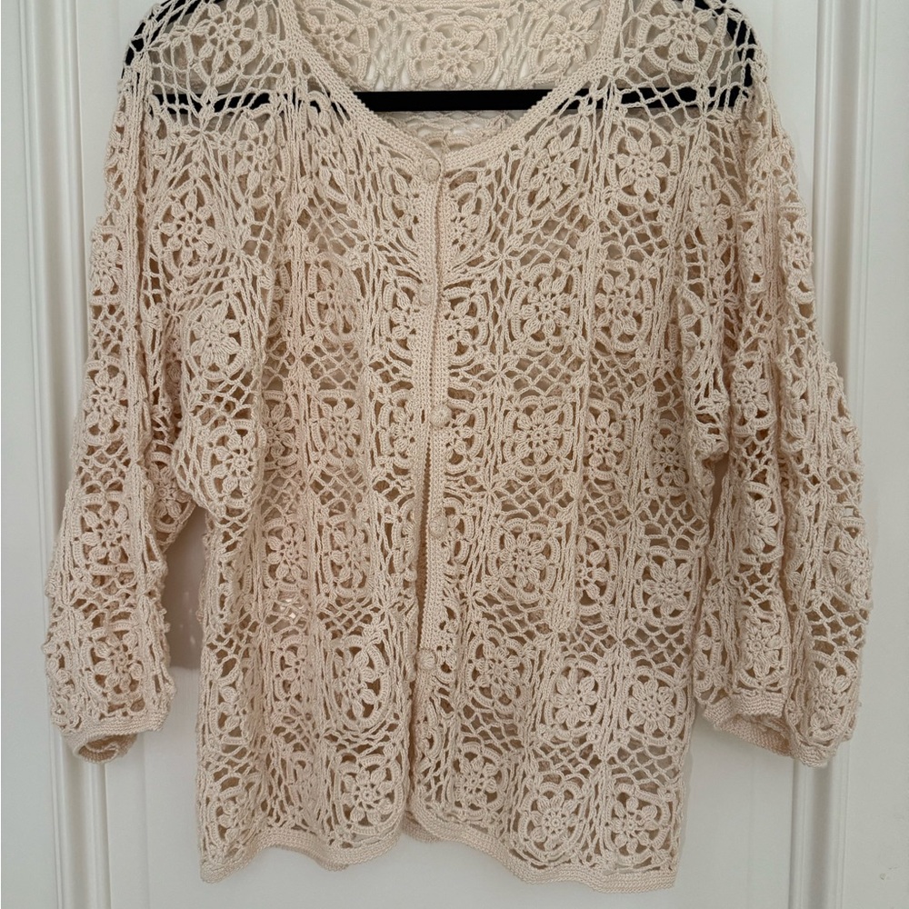Cream Crochet Cardigan